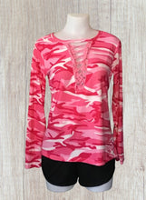 Load image into Gallery viewer, Long sleeve lace up camouflage top
