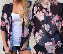 Load image into Gallery viewer, Lightweight navy floral kimono
