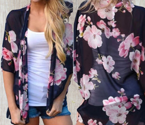 Lightweight navy floral kimono