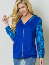 Load image into Gallery viewer, Royal blue hoodie with floral print sleeves
