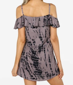 Brown tie-dye off shoulder a-line dress