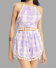 Load image into Gallery viewer, Purple tie dye 2 piece crop top/short outfit
