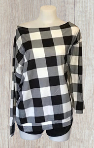 Plaid off one shoulder sweater
