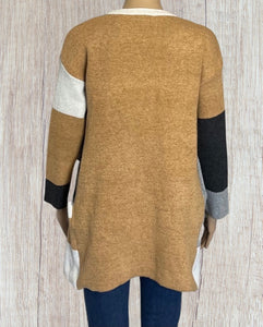 Colorblock tan cardigan with pockets