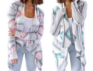 Soft draped front geometric pattern cardigan