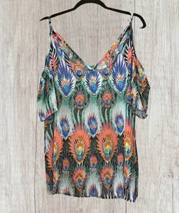 Plus size multi coloured cold shoulder top