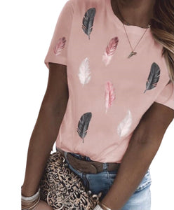 Feather print round neck tee