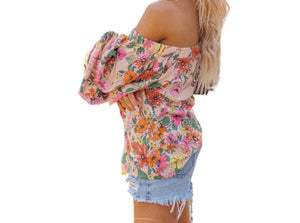 Colorful floral off shoulder blouse