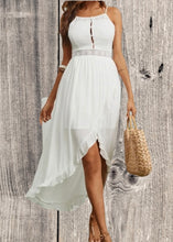 Load image into Gallery viewer, Button up white maxi dress with flounced hem
