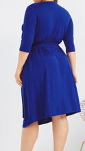 Load image into Gallery viewer, Plus size royal blue wrap design dress

