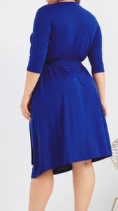 Plus size royal blue wrap design dress