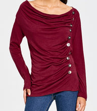 Load image into Gallery viewer, Long sleeve cowl neck blouse with decorative buttons
