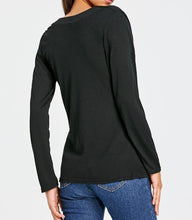 Load image into Gallery viewer, Long sleeve cowl neck blouse with decorative buttons
