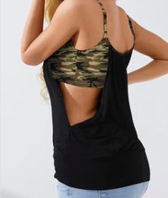 Load image into Gallery viewer, Cut out black cami with camouflage and animal print
