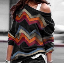 Load image into Gallery viewer, Off one shoulder striped sweater
