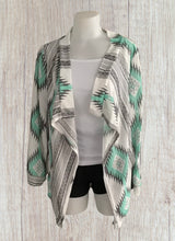 Load image into Gallery viewer, Soft draped front geometric pattern cardigan
