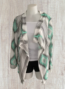 Soft draped front geometric pattern cardigan