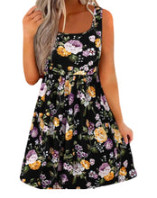 Load image into Gallery viewer, Black floral zippered sleeveless dress
