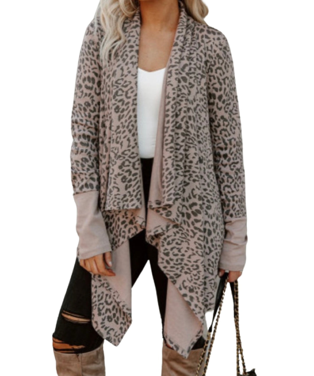 Leopard print draped cardigan