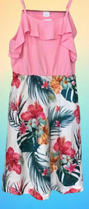 Girls pink floral cold shoulder dress