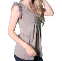 Load image into Gallery viewer, Khaki short sleeve top with mesh sleeve
