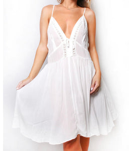 White embroidered strappy back dress