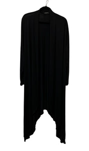 Plus size long black cardigan with irregular hem