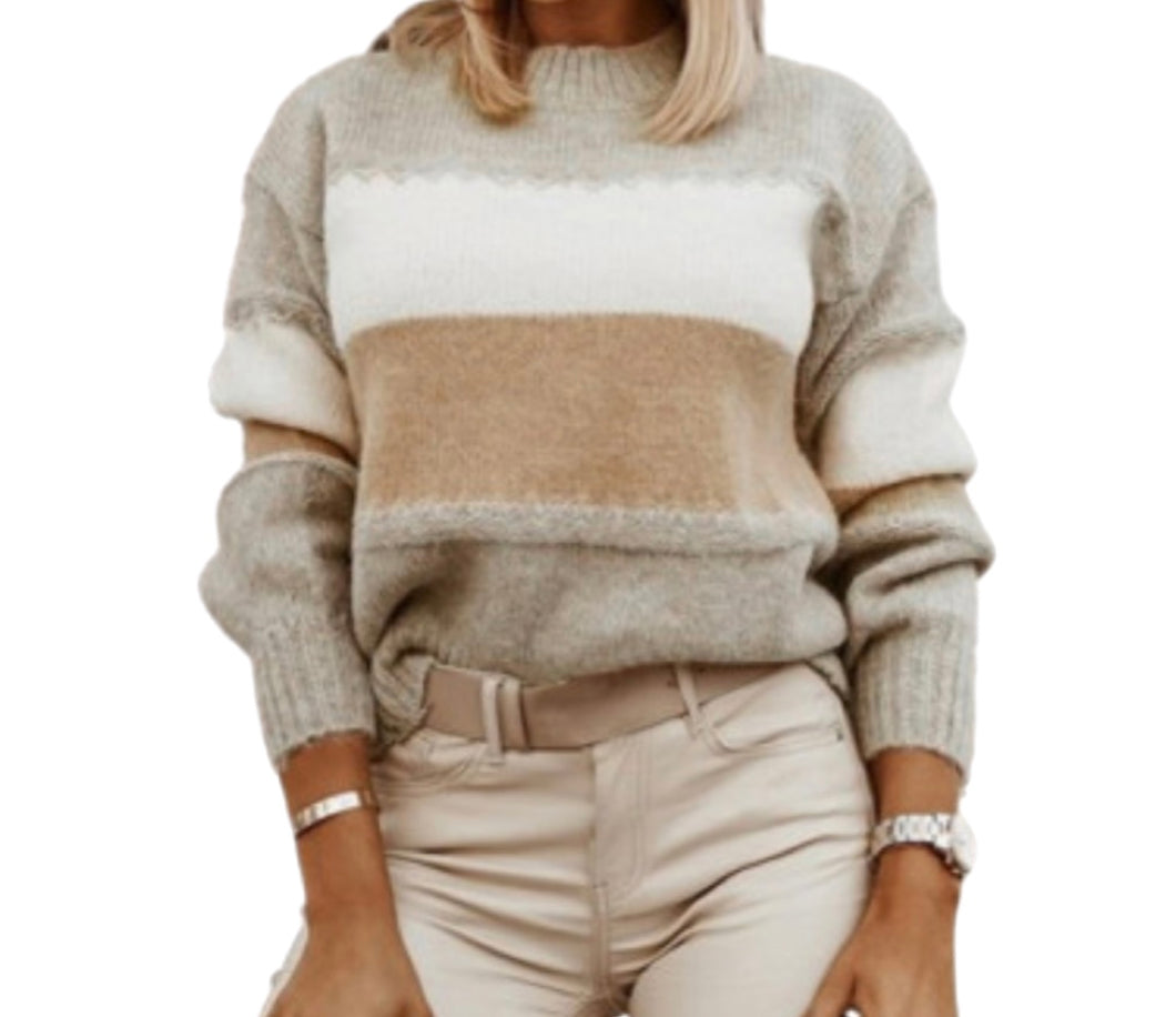 Thick brown color block sweater