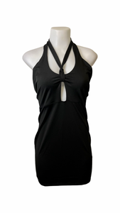 Black bodycon mini dress with strap