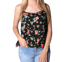 Load image into Gallery viewer, Black floral tank top with high low hem
