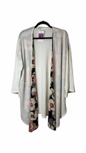 Load image into Gallery viewer, Plus size waffle knit cardigan with floral trim
