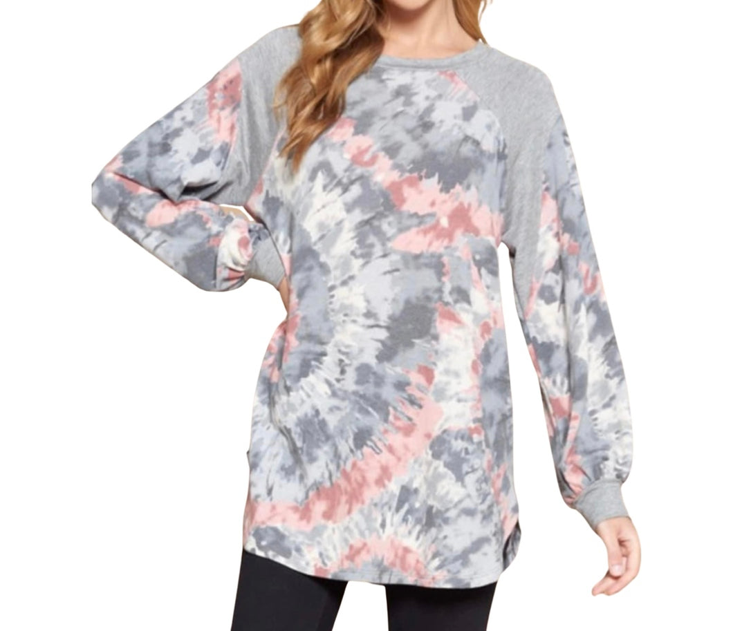 Tie dye sweater w/balloon sleeve
