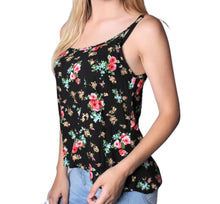 Load image into Gallery viewer, Black floral tank top with high low hem
