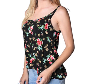 Black floral tank top with high low hem