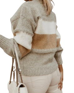 Thick brown color block sweater