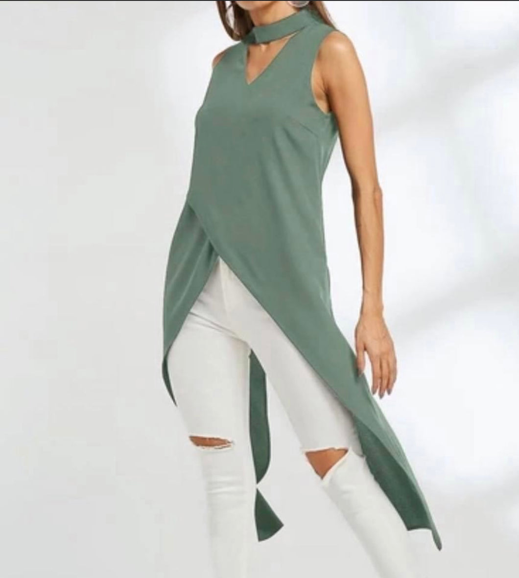 Unique chic long sleeveless crossover top