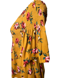 Off shoulder mustard yellow shirred top