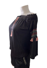 Load image into Gallery viewer, Off the shoulder top with tassel on sleeves
