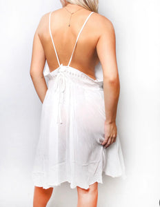 White embroidered strappy back dress