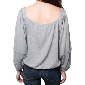 Grey long sleeve square neck blouse