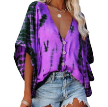 Load image into Gallery viewer, Tie dye button up blouse with batwing sleeve
