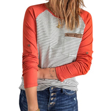 Load image into Gallery viewer, Raglan sleeve striped top with pocket
