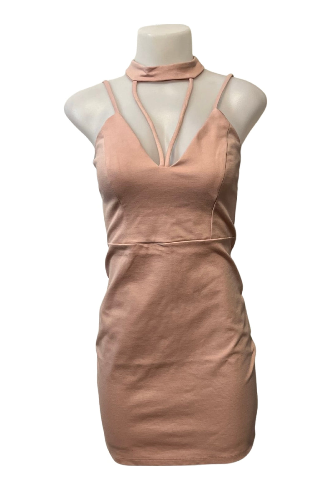 Dusty rose bodycon fit mini dress with back zipper