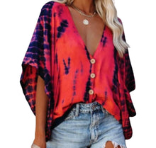 Load image into Gallery viewer, Tie dye button up blouse with batwing sleeve
