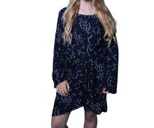 Load image into Gallery viewer, Navy patterned front knotted dress with bell sleeves
