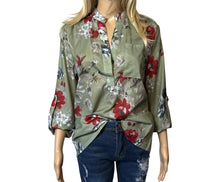 Load image into Gallery viewer, Button up floral blouse with 3/4 sleeve option.
