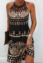 Load image into Gallery viewer, Black tribal print hollow out midi dress
