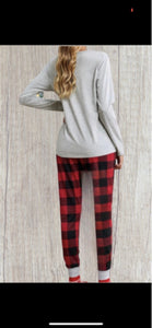 Red plaid 2 piece loungewear set