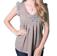 Load image into Gallery viewer, Khaki short sleeve top with mesh sleeve
