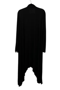 Plus size long black cardigan with irregular hem